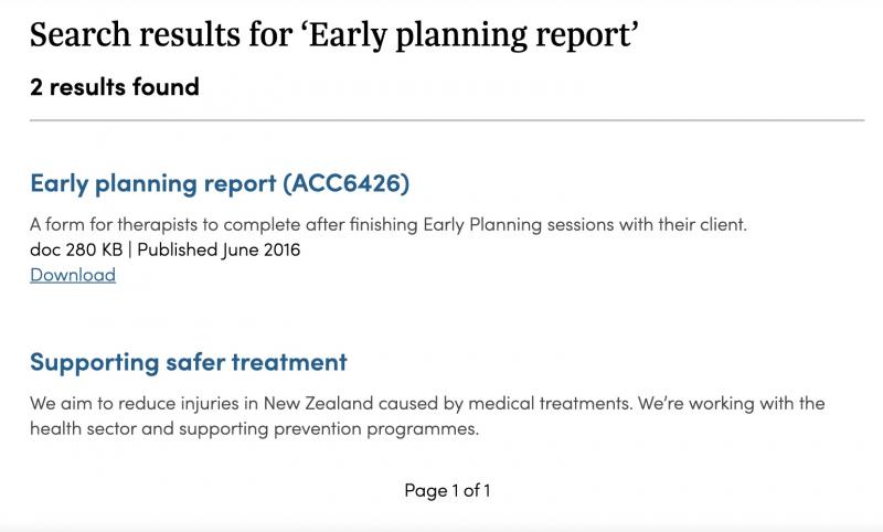 Screenshot: Early planning report (ACC6426)